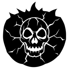 Skull inside a cracked pumpkin silhouette vector illustration