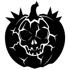 Skull inside a cracked pumpkin silhouette vector illustration
