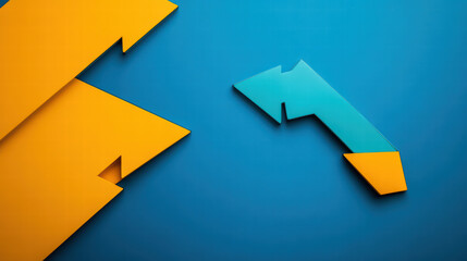 Arrows' abstract illustration: Symbolic representation of change. A blue arrow indicating a shift from an initial orange direction. It can be used for various designs in Business, Marketing.