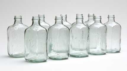 A row of empty glass bottles.