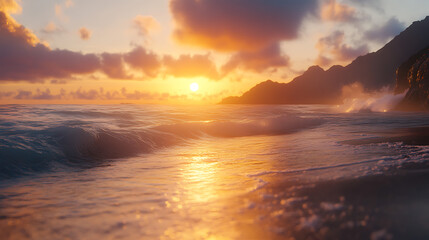 Fototapeta premium Beach and sea blend in peaceful meeting high resolution picture