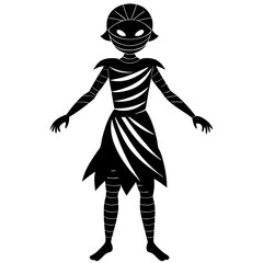 Girl dressed as mummy silhouette vector illustration