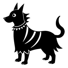  Halloween dog in costume silhouette vector illustration