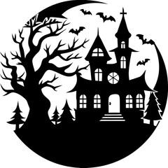  Halloween night with foggy graveyard silhouette vector illustration