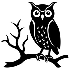  Owl on crooked tree branch  silhouette vector illustration