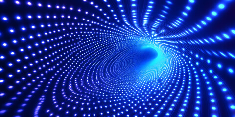 Abstract Blue Light Wave Tunnel Pattern with Dots and Light Effects