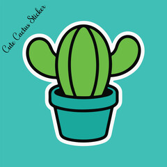 Cactus Sticker, Cute Cactus Stickers Kawaii, Kawaii Doodle, A cute cartoon illustration of a kawaii-style cactus  © Mst