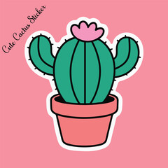 Cactus Sticker, Cute Cactus Stickers Kawaii, Kawaii Doodle, A cute cartoon illustration of a kawaii-style cactus 