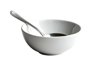 Evoking the Simplicity of Breakfast A pristine white bowl and silver spoon awaiting morning on transparent background