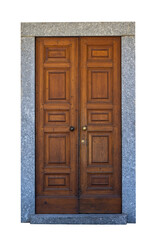 Elegant Vintage Double Wooden Door with Granite Frame, isolated, transparent background, png	