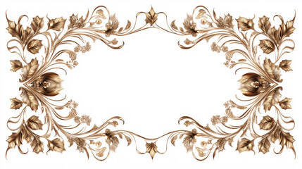 Elegant golden filigree Christmas border on white floral background, perfect for luxury festive greeting card templates.

