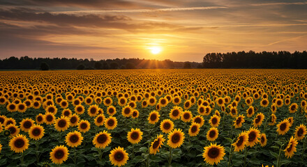 sunflower field in sunset. Field