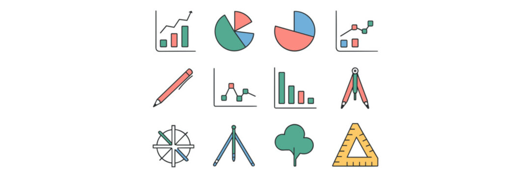Vector icon set of charts and drawing tools &ndash; Perfect for data science visuals, educational content, or UI/UX design