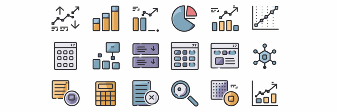 Vector icon sheet with data analysis symbols &ndash; Suitable for business reports, analytics dashboards, or financial marketing