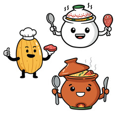 3 Set of Indian Biryani Mascot