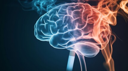 Fototapeta premium A scientific illustration of how nicotine affects brain chemistry, highlighting its role in anxiety and addiction,