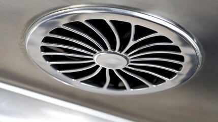 A silver vent with a circular center and radiating lines.