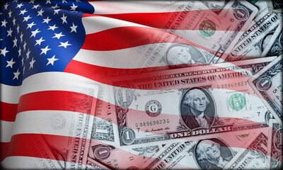 Abstract image of the United States flag with dollar bills