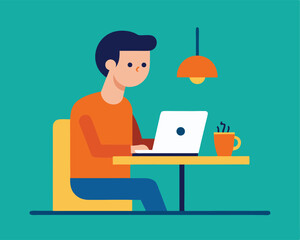 Freelancer Working from Cafe Vector