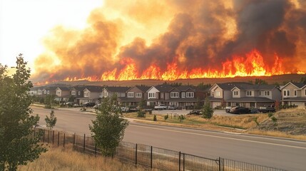 Blazing wildfire near residential area