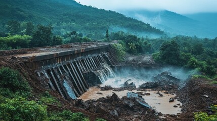 Obraz premium Collapsed dam after heavy rainfall
