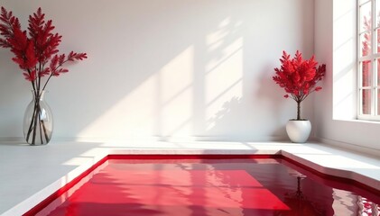 Deep red wine pool, elegant white backdrop Clean minimal aesthetic , background, spill