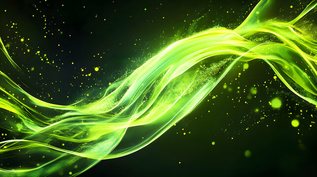 Abstract Green Wave Motion with Light Particles on Dark Background