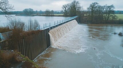 Flood barrier holding back river