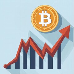 creative 2d flat illustration that displays rates increasing bitcoin