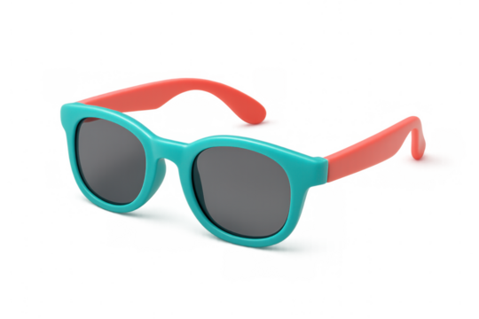 Teal and coral sunglasses featuring dark polarized lenses, providing stylish summer eyewear protection against bright sunlight - Powered by Adobe
