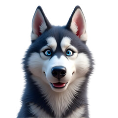 Cute Husky Puppy 3D Rendered Cartoon Dog isolated on transparent background