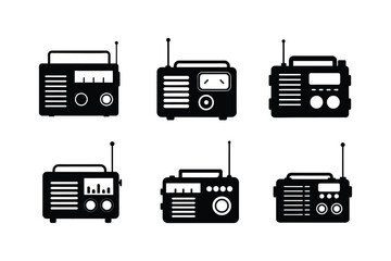 Old style military radio Silhouette Vector bundle  illustration, Set of Old style military radio Silhouette