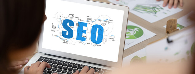 SEO search engine optimization for brisk e-commerce and online retail business showing on computer...