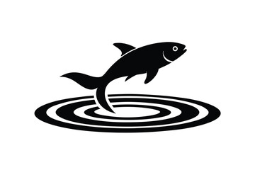 Leaping Fish with Water Rings Silhouette.
