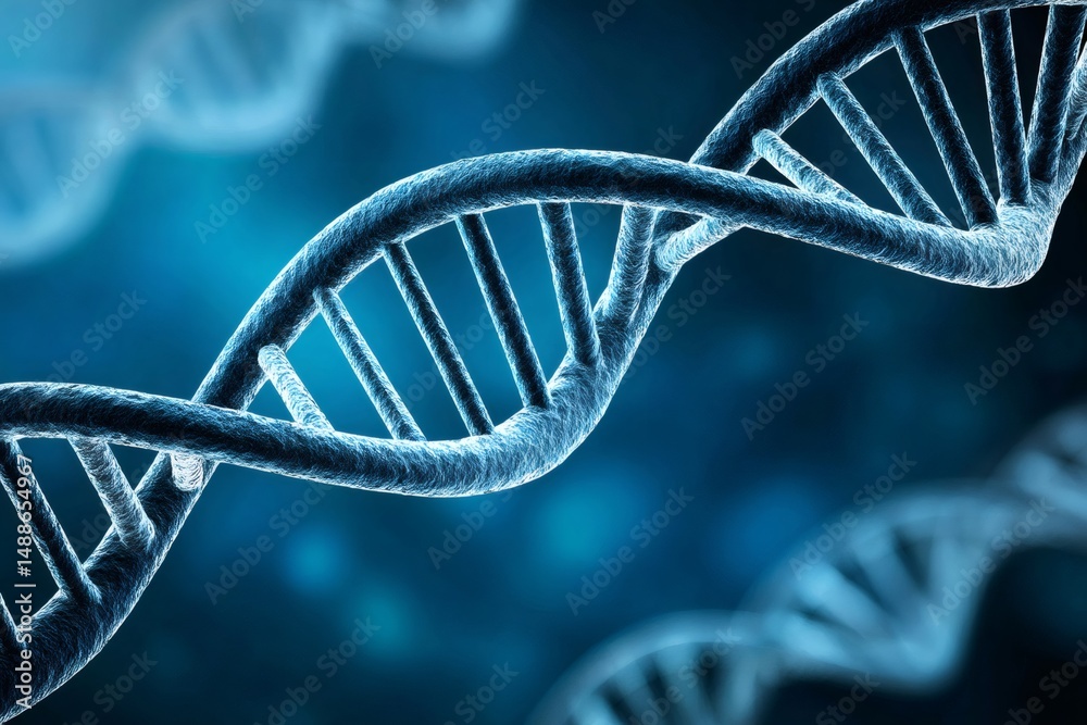 Poster Dna double helix rotating showing genetic code on blue background