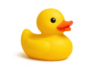 Classic yellow rubber duck floating serenely on a transparent background, perfect for bath time or playful designs