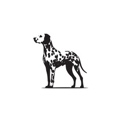 Striking Dalmatian Dog Silhouette Vector Art for Pet Lovers, Digital Clipart, Black and White Spotted Breed Illustration, Printable Dog Graphic for Crafts and Decor.
