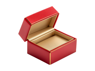 Empty open gold red ring box isolated on transparent background