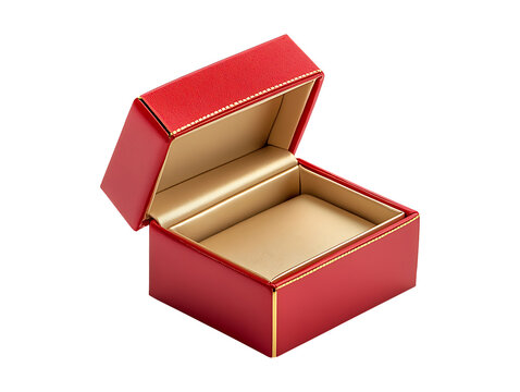 Empty open gold red ring box isolated on transparent background