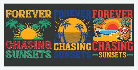 Sunset beach t-shirt designs bundle, Summer surf graphic t-shirt for print. Summer tropical tee shirt collection, T Shirt Design Bundle