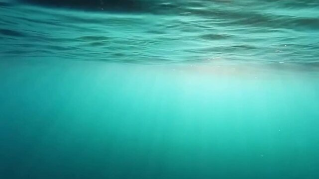 Underwater scene with sun rays, teal and aqua hues, representing aquatic depth and serenity