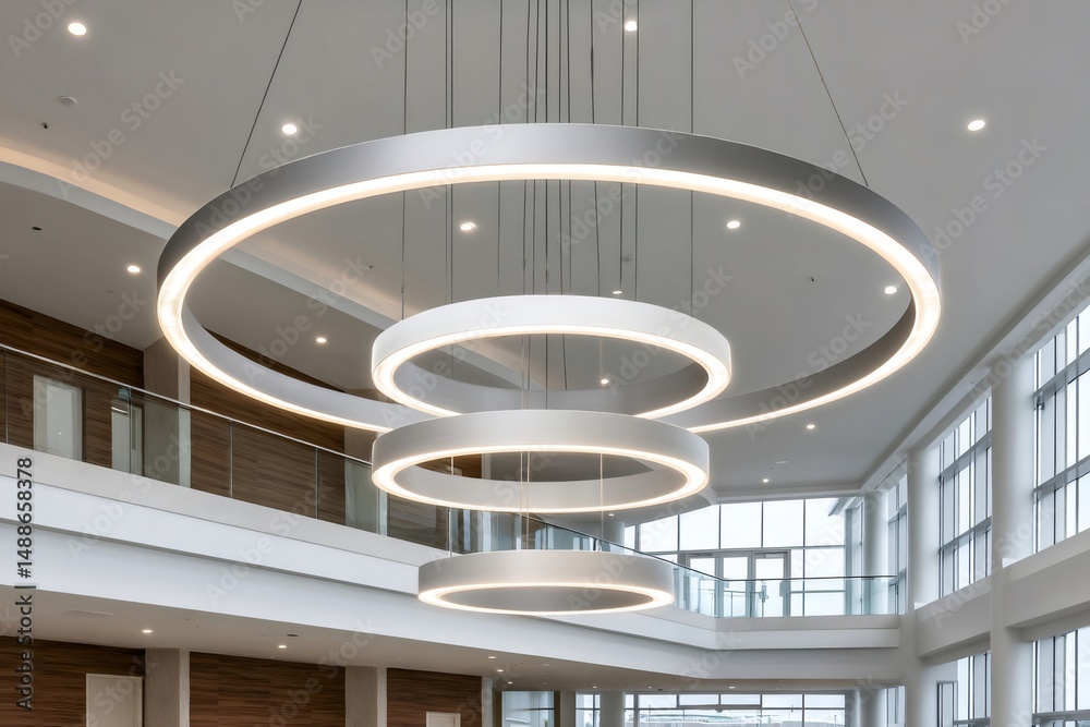 Poster modern chandelier illuminating spacious building atrium with natural light