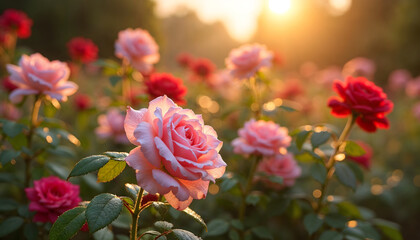 Obraz premium Classic English Rose Garden at Dawn