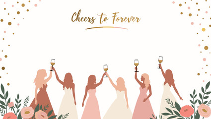 Bridal Shower Celebration with Bridesmaids – Elegant Wedding Party Illustration

