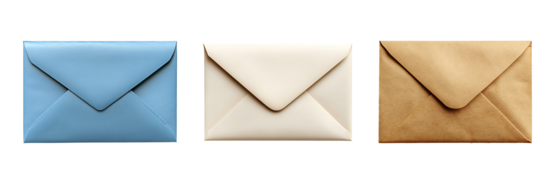 Set of envelopes isolated on transparent background