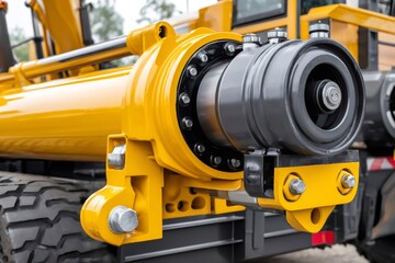 Fototapeta premium Hydraulic piston system of lifting crane performing a function