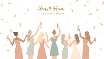 Bridal Shower Celebration with Bridesmaids – Elegant Wedding Party Illustration

