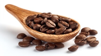 Fototapeta premium Roasted coffee beans in a wooden spoon (6)