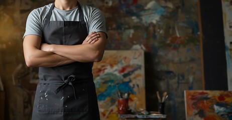 Artist Standing with Arms Crossed in Creative Studio