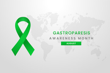 Gastroparesis Awareness Month background design with Green silk ribbon.